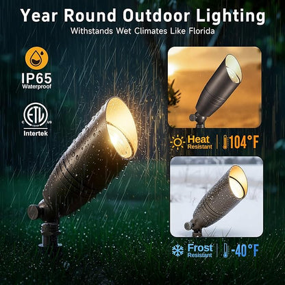 Gardenreet Die-Cast Brass Spot Light Outdoor - 12V LED Uplighting Waterproof, Low Voltage Landscape Lights Direct Wire, Bronze for Fence Fountain with Warm White MR16 Replaceable Bulbs (12 Pack)