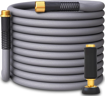 TITAN Garden Hose | Flexible, Lightweight, Kink-Free & Durable Hybrid Water Hose with Heavy Duty Brass Connectors & High-Pressure Jet Nozzle (50FT x 5/8”)