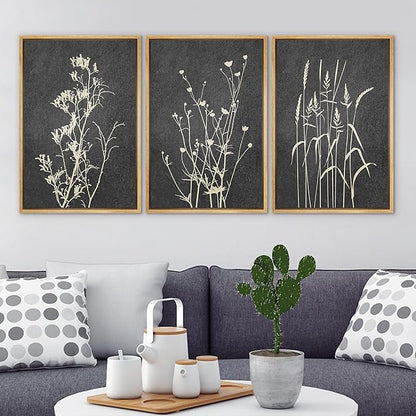 Ashbrook Framed Canvas Print Wall Art Set Black Tan Forest Plant Silhouettes Nature Wilderness Illustrations Modern Art Rustic Chic Colorful for Living Room, Bedroom, Office - 24"x36"x3 Natural