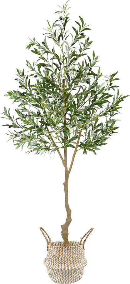 Artificial Olive Tree, 7ft Tall Fake Olive Leaves Plant with Basket, Indoor Outdoor Faux Olive Topiary Silk Tree for Home Livingroom Office Décor