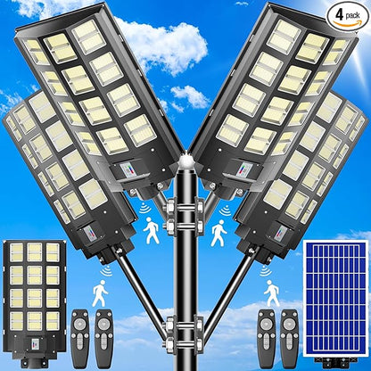 loyoele 9000W Solar Street Lights Outdoor 240000 Lumens Solar Flood Light with Remote Control & Motion Sensor, Waterproof IP66 Dusk to Dawn Solar Power Lights for Garden,Yard, Path, Parking Lot 2-Pack