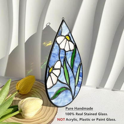Daisy Stained Glass Window Hangings Flower Suncatcher Ornament, Handmade Tiffany Style Stained Glass Flower Decor Gifts for Women Mom Teacher,Wedding Birthday Christmas Celebration Gifts