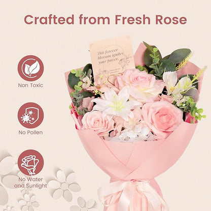 TINGE TIME Preserved Flowers Bouquet, Pink Faux Rose Bouquets, Artificial Flowers, Romantic Faux Flowers, for Valentine Centerpiece Table Home Mother 's Day Holiday Party