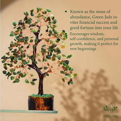 ZENFULSTONE Green Jade Crystal Tree of Life for Luck & Prosperity Decor for Home and Office | Handmade Bonsai for Wealth & Balance and Good Fortune | Perfect Well-Being Gift for Loved Ones
