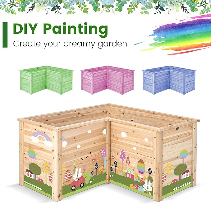 Giantex Wood Raised Garden Bed, 47.5"x47.5"x24.5" Elevated Planter Box w/Open-Ended Base for Deep-Rooted Plant Vegetable Fruit Flower, Outdoor Solid Wood Planter for Patio Backyard