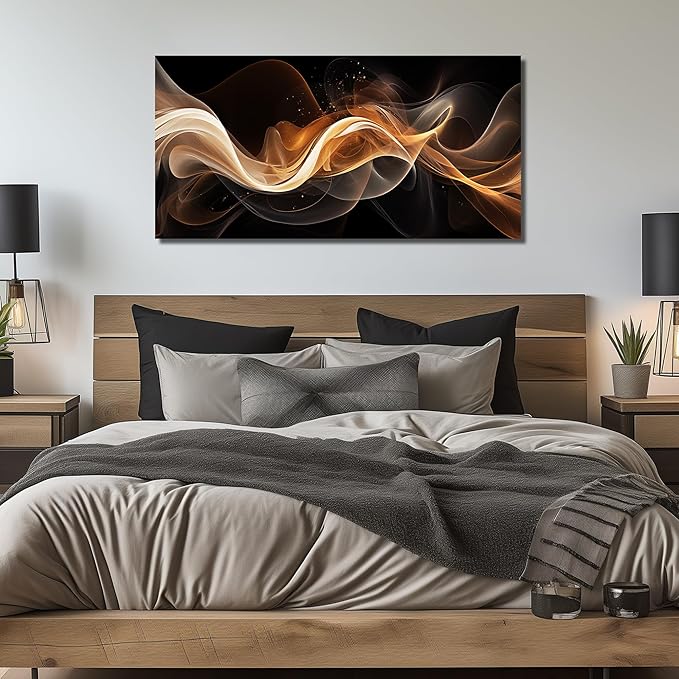 JuhaiArt Abstract Canvas Wall Art Bedroom Black Wall Decorations Gold Picture for Living Room Office 24" x 48" Lines Artwork