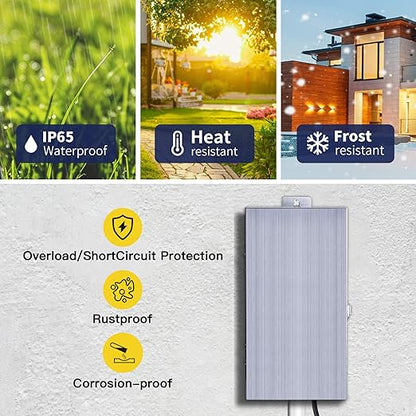 Gardenreet 150W Low Voltage Landscape Lights Transformer - ETL Listed IP65 Multi-Tap (120V AC to 12V-13V-14V-15V AC) with Mechanical Timer, Stainless Steel Shield for Outdoor Spotlight, Pathway Light