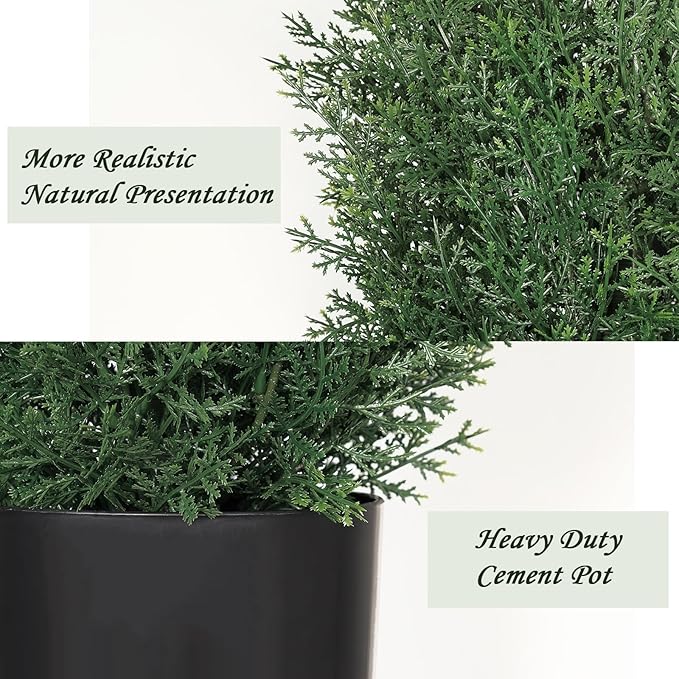 Artificial Cedar Topiary Trees 5 FT Faux Cedar Tree for Outdoor Planters Evergreen Plant, 60 inch UV Rated and Lush Fake Cypress Tree Shrubs for Gateway Front Door Porch Patio Garden, Set of 2
