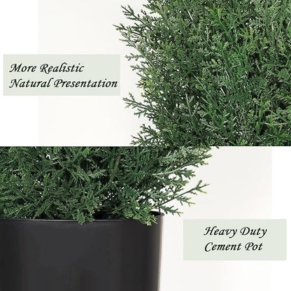 Artificial Cedar Topiary Trees 5 FT Faux Cedar Tree for Outdoor Planters Evergreen Plant, 60 inch UV Rated and Lush Fake Cypress Tree Shrubs for Gateway Front Door Porch Patio Garden, Set of 2