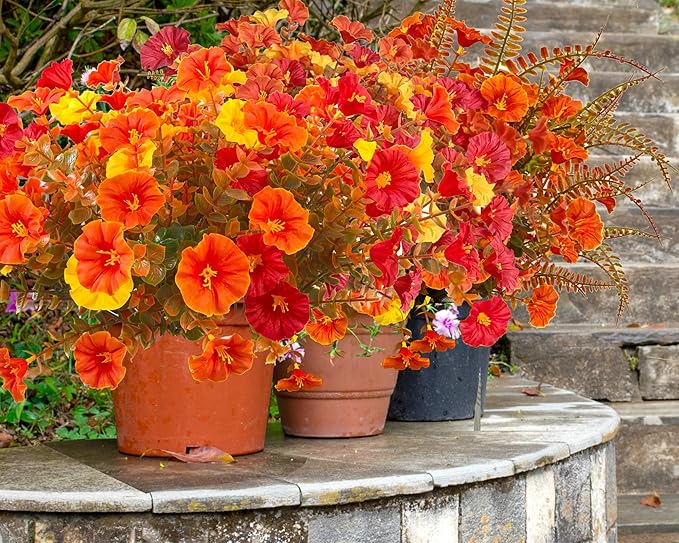 Artificial Fake Mums Fall Flowers for Outdoor Decorations, 12 Bundles Fake Flowers Artificial Plants Outdoor UV Resistant Plastic Faux Silk Flowers for Porch Planters Patio Garden
