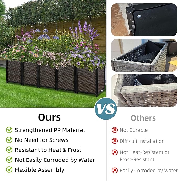 Large Raised Planter Box Outdoor Self Watering 94.4"x15.7"x19.7", Deep Raised Garden Bed - Elevated Garden Box with Drainage Plug, Rectangular Garden Planter Perfect for Patio Balcony Deck
