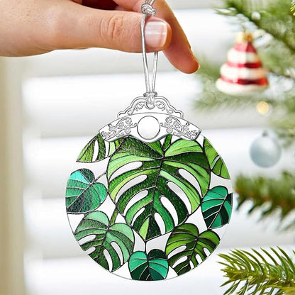 Monstera Plant Ornament – Christmas Decoration & Christmas Ornament; Stained Glass Holiday Decoration (Holiday Present, Bauble Present, Gift Idea, Gift Exchange) | Heirloom Keepsakes