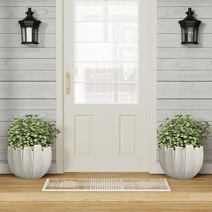 Large Round Planter with Drainage Hole, 9.5''H × 12.6''D Sphere Indoor Plant Pot, Modern Flower Pot for Outdoor Garden Patio Home, Wavy Rim Design, White