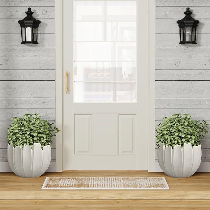 Large Round Planter with Drainage Hole, 11.8''H × 15.8''D Sphere Indoor Plant Pot, Modern Flower Pot for Outdoor Garden Patio Home, Wavy Rim Design, White