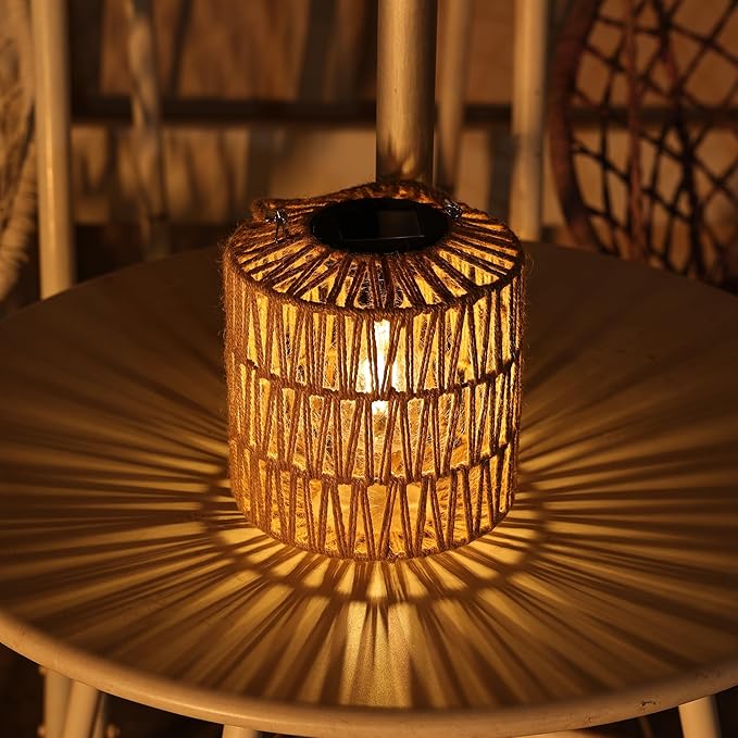 Cooo Large Solar Rope Lantern Outdoor Hanging – Handwoven Jute Rope Lantern with Warm Edison Bulb, IP65 Waterproof Solar Powered Garden Light for Porch Patio, Yard Christmas Decorations, 8.27” Tall