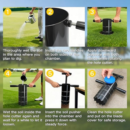 Portable Golf Hole Cutter with Detachable Handle, Stainless Steel Hole Digger, USGA Standard 2 Inch 4 Inch & 6 Inch, for Backyard, Lawn, Garden, Outdoor Putting Green Practice