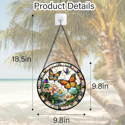 Stained Glass Window Hanging, Butterflies Flying in The Sky Suncatcher for Doors Home Sun Catchers Decoration and Christmas, Mother's Day Birthday Gifts for Women, Men, and Mom 9.8 in