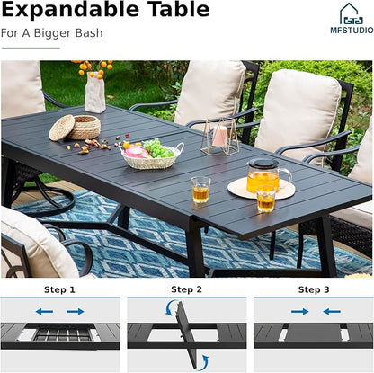 MFSTUDIO Patio Table and Chairs Set, Outdoor Dining Set for 8 with Expandable Table, 9 Piece Patio Dining Set for Deck/Backyard/Poolside/Garden