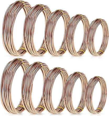 Hotop 10 Rolls Bonsai Wires Anodized Aluminum Bonsai Training Wire in 5 Sizes - 1.0 mm, 1.5 mm, 2.0 mm, 2.5 mm, 3.0 mm, Total 164 Feet (Brown)