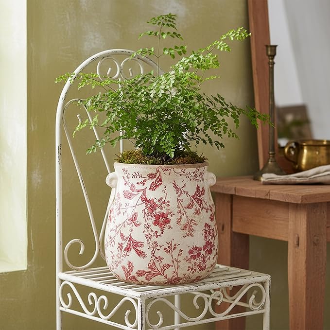 6.68in. Tuscan Planter & Room and Home Decor, Decorative Vase, Indoor/Outdoor Ceramic Plant Pot, Flower pots w/Drainage, Gifts for mom, Rustic Farmhouse & Vintage Decor, Flower vase, Red