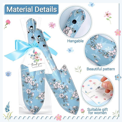 Capoda 12 Sets Floral Garden Shovels Bulk Gardening Gift for Women Garden Tools Floral Hand Heavy Duty Christmas Trowels Thank You Cards with Bags for Mom Gift Birthday Teacher(Blue,Bright)