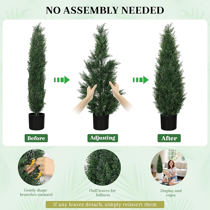 3FT Artificial Cedar Topiary Trees for Outdoors, UV Resistant Fake Cypress Shrubs, Potted Faux Evergreen Outdoor Faux Plants, Artificial Plants Outdoor for Front Porch, Home Decor (Set of 2)