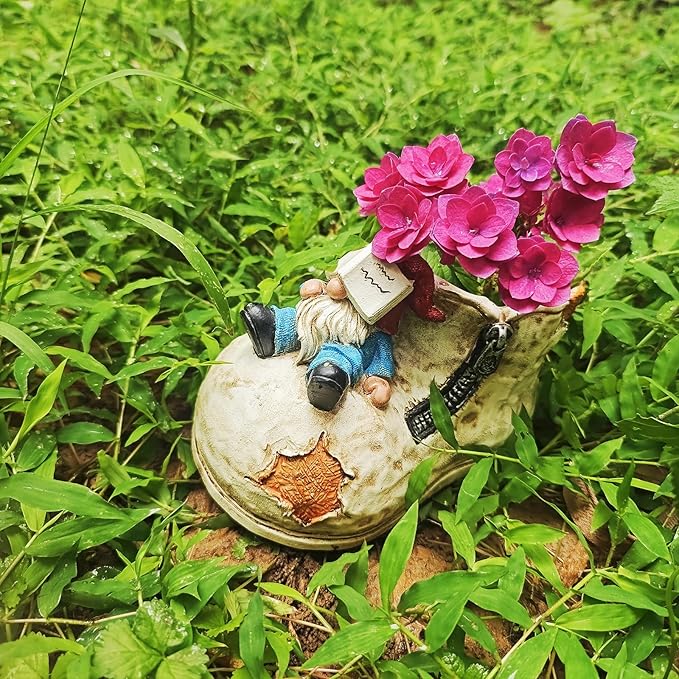 Cute Planter Pot Suitable for Indoor and Outdoor, Small gnome Resin Succulent Plant Flower pots, Decorative Fun Flower pots with Drainage Holes, Ideal Home and Garden Decoration Gifts