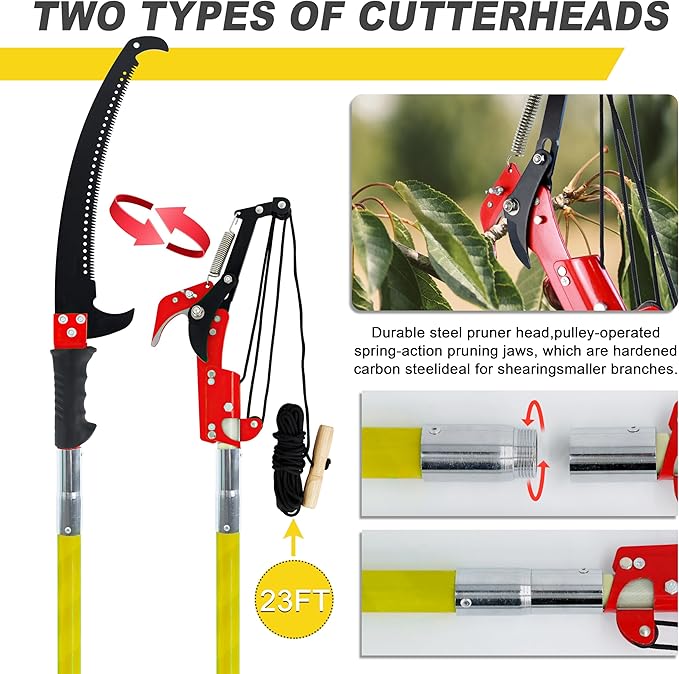 Manual pole saw,Tree Trimmer, Pole Pruning Saw, Pole Saws for Tree Trimming, Gardening Tools Pruner Hand Pole Saw For Yard(Yellow 26FT)