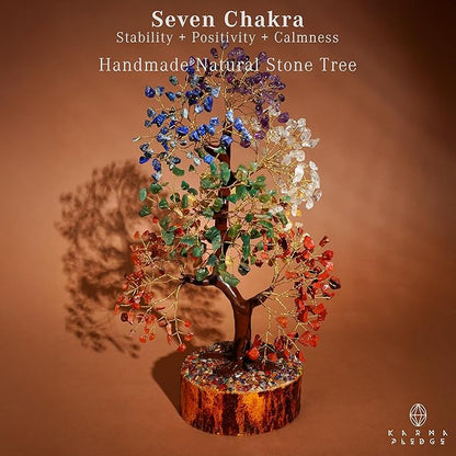 KARMAPLEDGE Crystal Tree 7 Chakra Healing Crystals for Home, Office Desk & Living Room Decor, Handmade Bonsai Trees for Positive Energy, Money, Good Luck Birthday Gifts for Women, Mom (500 Beads)