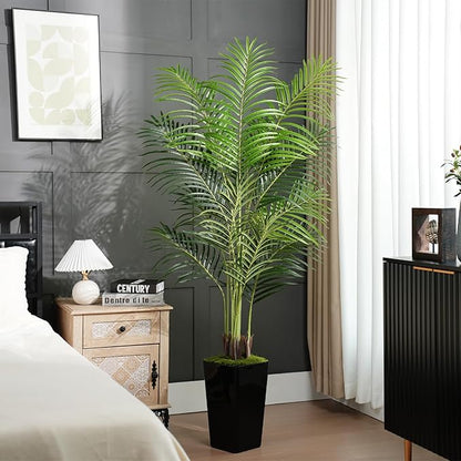 6ft Artificial Palm Tree with Black Planter-Tall Artificial Indoor Plants, Fake Tropical Palm Tree, Faux Silk Plants for Home Office Living Room Bedroom Modern Decor