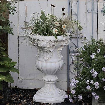 VISIBLE Vintage European Giant Garden Urn Planter, Decorative Cement and Fiber Flower Pot, Make Rust Finished, Wrap Foam Safely Delivered from Local Warehouse (Retro, Large)