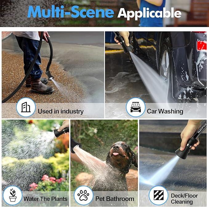 SPECILITE 5/8" Hot/Cold Water Hose 25 ft with High Flow Nozzle,Heavy Duty Flexible Rubber Garden Hose -50℉ to 158℉ With 3/4" Stainless Steel Fittings for Yard, Outdoor, Farm, Lightweight, Black