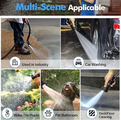 SPECILITE 5/8" Hot/Cold Water Hose 75 ft with High Flow Nozzle,Heavy Duty Flexible Rubber Garden Hose -50℉ to 158℉ With 3/4" Stainless Steel Fittings for Yard, Outdoor, Farm, Lightweight, Black