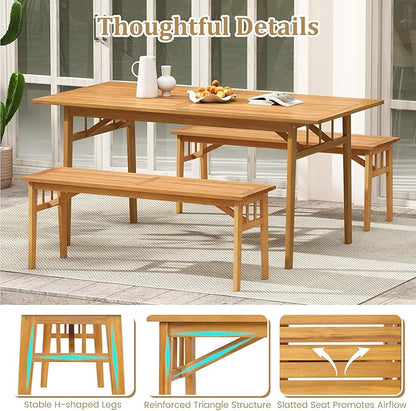 Tangkula Outdoor Acacia Wood Bench, 48” Patio Dining Bench with Slatted Seat, Backless Wooden Entryway Bench, Farmhouse Indoor Outdoor Furniture for Garden, Poolside, Park & Deck