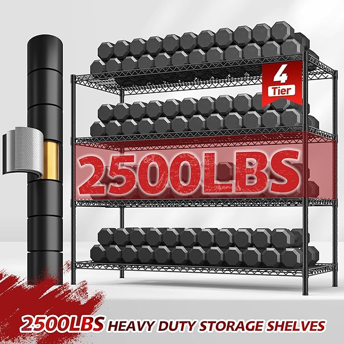 REIBII 55.5''W Storage Shelves 2500LBS Wire Shelving Rack with Wheels 75.6" H Heavy Duty Shelving Unit Adjustable Metal Shelves for Storage Rack Shelving for Kitchen Pantry 2PCS