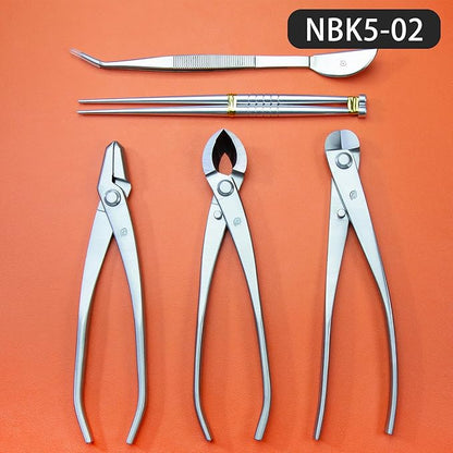 TianBonsai Bonsai Tools 5-Piece Alloy Steel Bonsai Tool Kit in Cluding 205mm Wire Cutter / 205mm Round Edge Cutter / 205mm Jin Plier / 200mm Straight Root Hook/Tweezers(NBK5-02)
