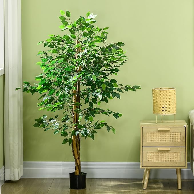 HOMCOM 5ft Artificial Ficus with Pot, Indoor Fake Plant for Home Office Living Room Décor
