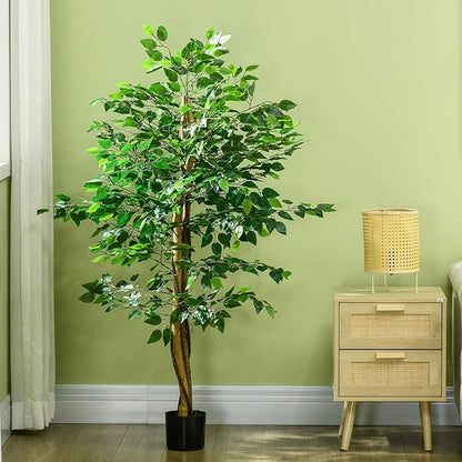 HOMCOM 5ft Artificial Ficus with Pot, Indoor Fake Plant for Home Office Living Room Décor