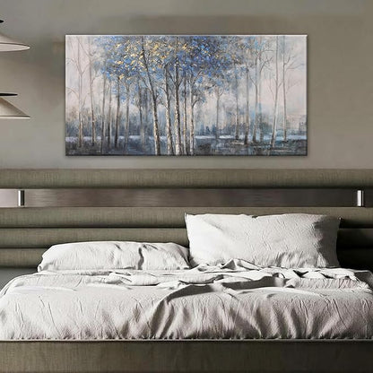 Canvas Wall Art Decor Modern Wall Art Decor Prints Gold Wall Art Pictures Wall Decor Blue Grey Misty Botanical Textured Artwork for Walls For Room Living Room Bedroom Office Wall Decor 20"X40"