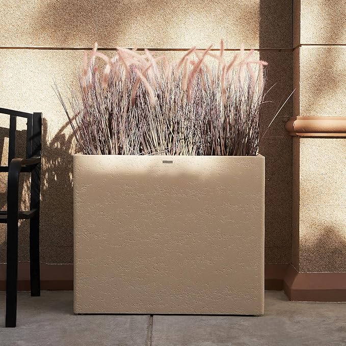 Tall Rectangular Composite ConcretePlanter（30Lx12Wx25H，66 Pounds）,Durable All-Weather Use with Drainage Holes,Large Rectangular Planter for Outdoor Indoor Plants