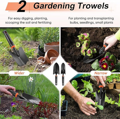 HaSteeL Garden Tools Set, 11 Pcs Gardening Supplies Hand Tool Kit for Women Men Gardeners, Include Tote Bag, Reportting Mat, Transplant Trowel, Rake, Pruner for Outdoors