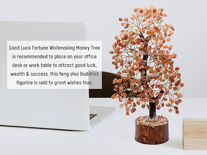 Peach Moonstone Natural Healing Premium Crystal Bonsai Feng Shui Fortune Money Tree of Life for Home Office Decor (Gift Box Ready,10-12 Inch)