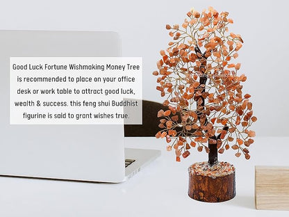 Peach Moonstone Natural Healing Premium Crystal Bonsai Feng Shui Fortune Money Tree of Life for Home Office Decor (Gift Box Ready,10-12 Inch)