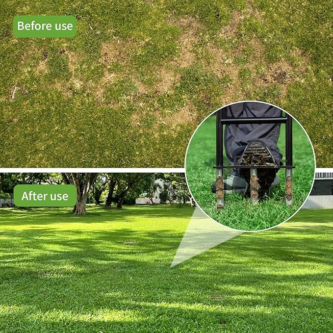 Heavy Duty Manual Lawn & Grass Aerator Tool - One-Piece Frame & Non-Clogging Semi-Open Plugs for Durable, Effortless Aeration, 1 Pack