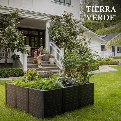 Tierra Verde 48-Inch x 48-Inch Raised Garden Bed with Tool-Free Connect System and Crafted from Recycled Materials, for Patios or Decks, Black