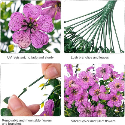 HyeFlora Artificial Flowers for Outdoors Garland Decoration, 2Pcs Purple Fake Hanging Flowers, UV & Fading Resistant, Faux Decor for Home Porch Patio Balcony Planter Yard