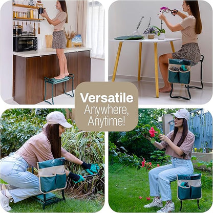 Garden Seat and Kneeler - Upgraded Widened EVA Cushion Seat (6.1” Wider), Thick & Wide Garden Stool, Foldable with Pouch, Gloves & Tool Bag – Gardening Gifts for Parents & Seniors