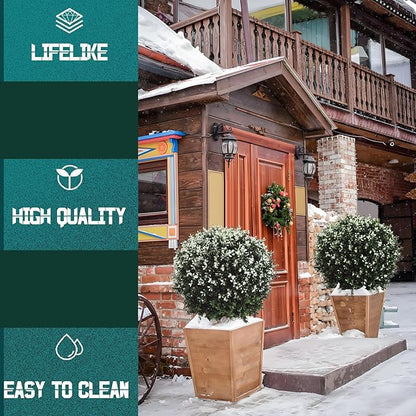 26" T x 17.5" D Artificial Boxwood Trees Set of 2 UV-Resistant Real-Touch Artificial Topiary for Front Porch and Home Décor