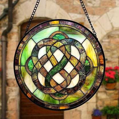 Stained Glass Window Hanging, Tiffany Abstract Totem Sun Catchers Colorful Glass Panel Bless Suncatcher Decor for Birthday for Women, Men, Wife, Aunt, and Mom 11.8x11.8 in
