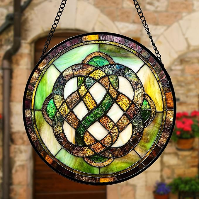 Stained Glass Window Hanging, Tiffany Abstract Totem Sun Catchers Colorful Glass Panel Bless Suncatcher Decor for Birthday for Women, Men, Wife, Aunt, and Mom 6.3 in